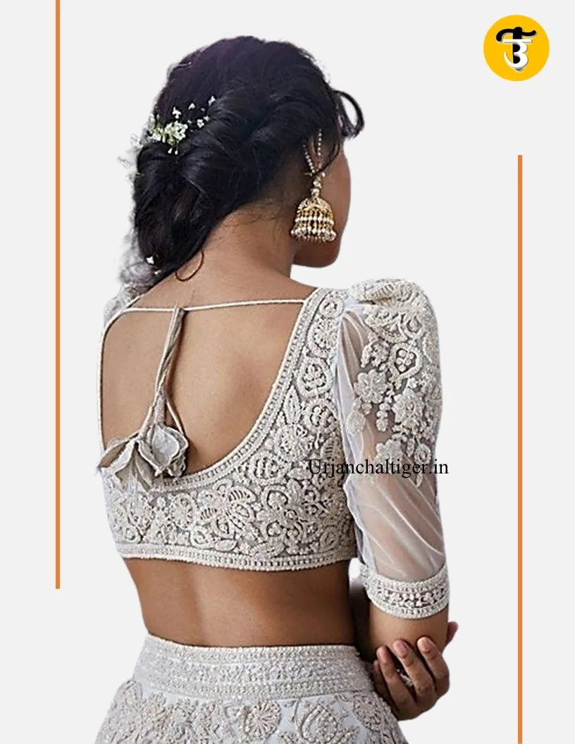 Silver crystal embroidery net blouse