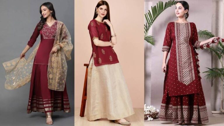 Maroon Kurti With Skirt : किसी भी फंक्शन में पहन कर जाने के लिए बेस्ट है ये मैरून कुर्ती