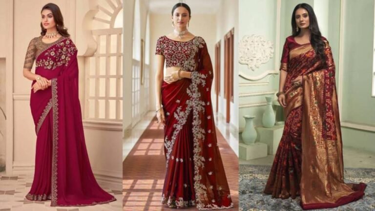 Maroon Saree Design : मैरून साड़ी के लेटेस्ट डिज़ाइन आपको देंगे खुबसूरत लुक
