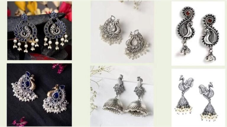 Peacock Shaped Oxidised Earrings