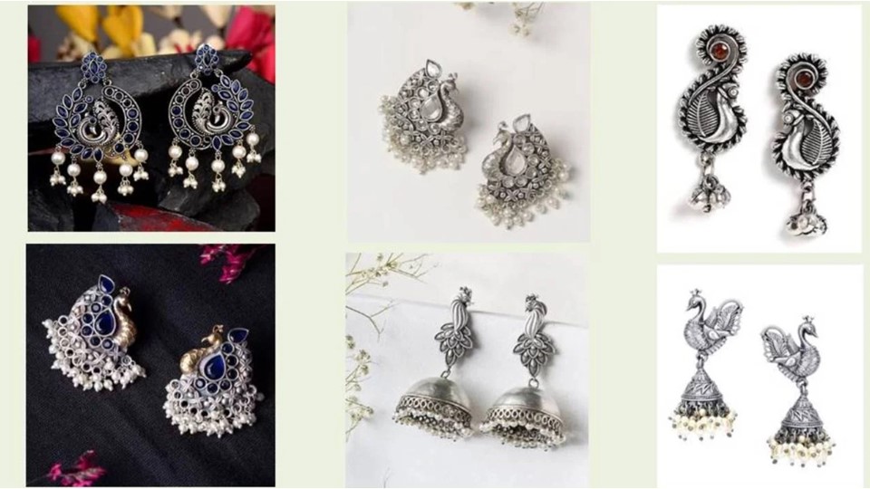 Peacock Shaped Oxidised Earrings