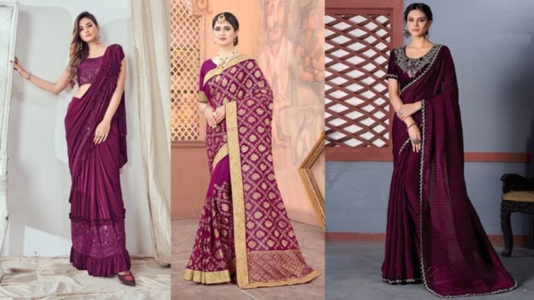 Wine Saree Collection : वाइन कलर की लेटेस्ट वाली साड़ी डिजाईन, आपको देंगी ग्लैमरस लुक