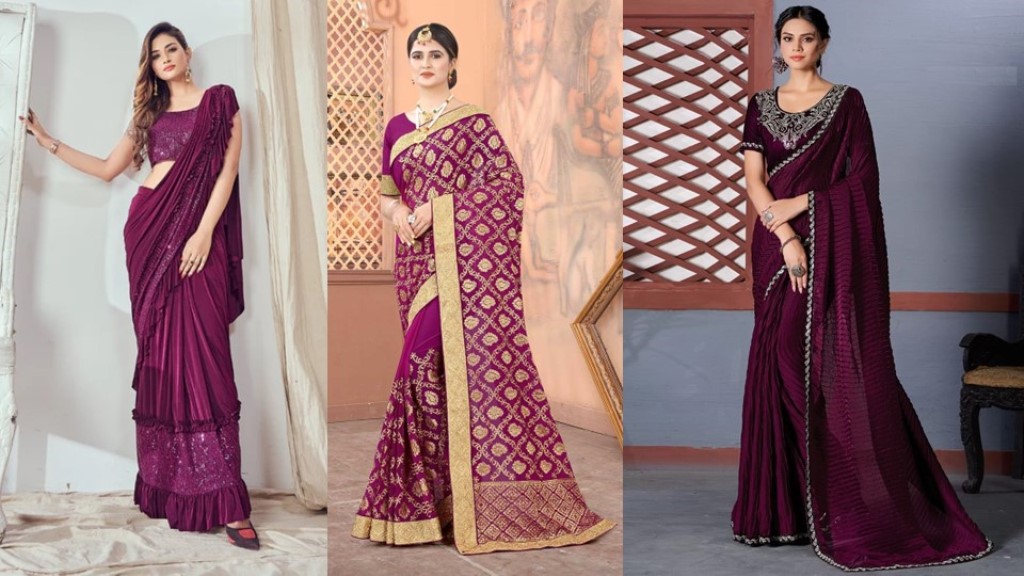 Wine Saree Collection : वाइन कलर की लेटेस्ट वाली साड़ी डिजाईन, आपको देंगी ग्लैमरस लुक