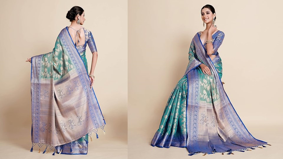 Turquoise Blue Silk Saree : फ़िरोज़ा नीले रंग की रेशम साड़ियों का यह शानदार कलेक्शन