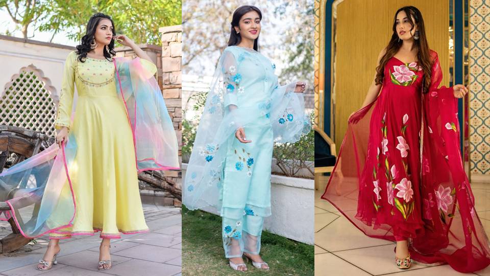 Organza Suit Set : ट्रेंडी और अट्रैक्टिव लूक पाने के लिए पहने ओर्गंज़ा सूट, देखे डिज़ाइन