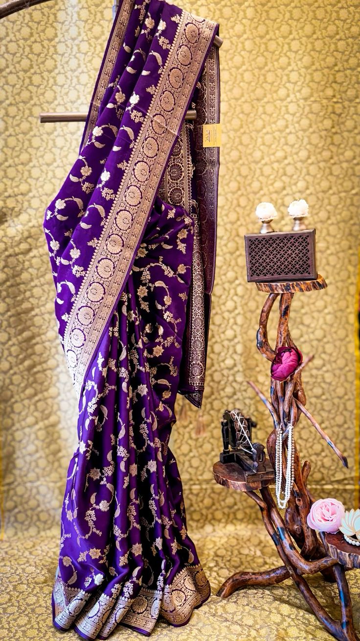 purple Banarasi silk saree
