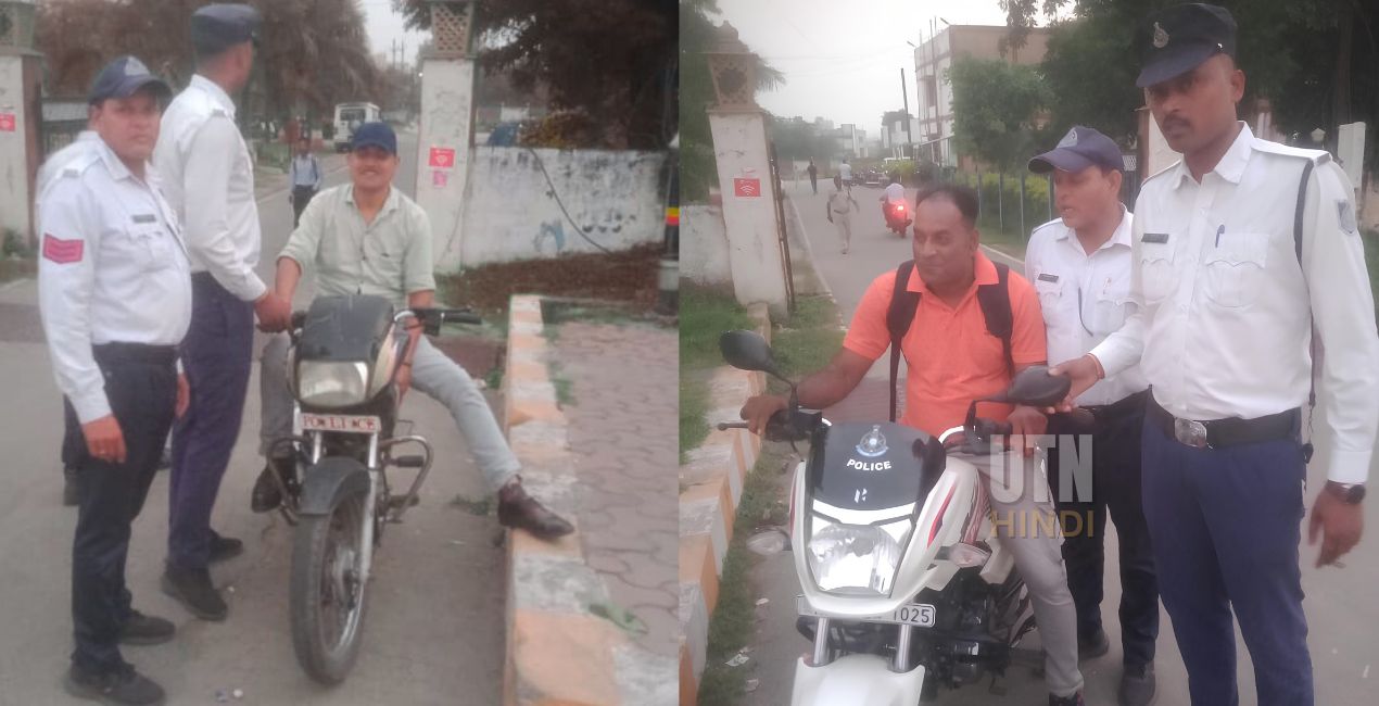 In Singrauli, challan was issued for policemen without helmets.