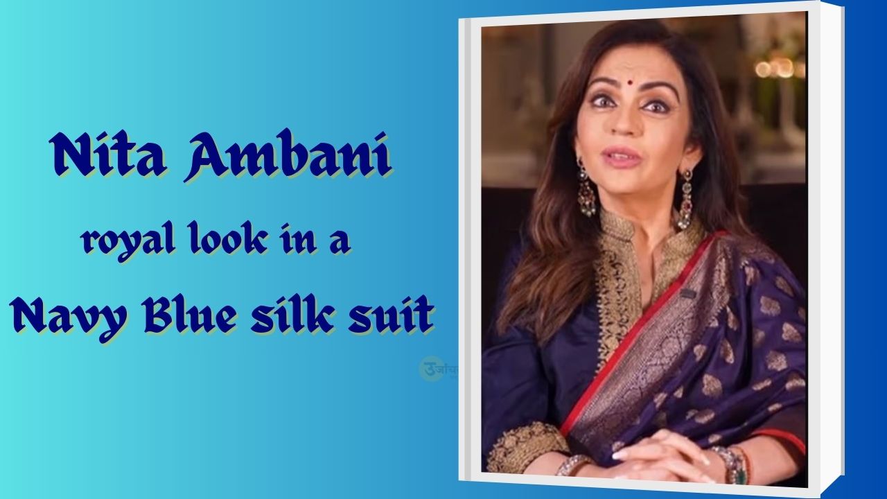 Nita Ambani looked regal in a navy blue silk suit at the Reliance Foundation's achievement.