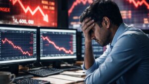 शेयर बाजार में बड़ी गिरावट: सेंसेक्स 1600 अंक टूटा, निफ्टी 24,400 के नीचे
