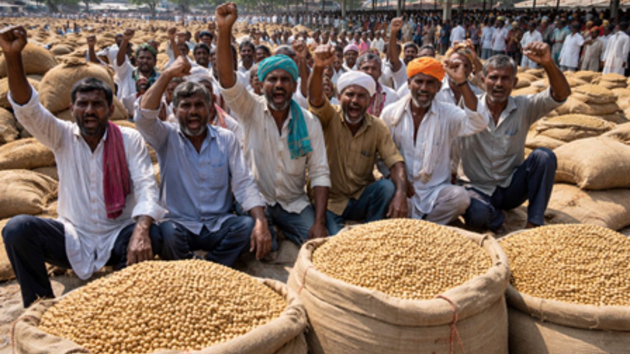 खरगोन में चने के गिरते दाम पर किसानों का गुस्सा, मंडी में हंगामा,