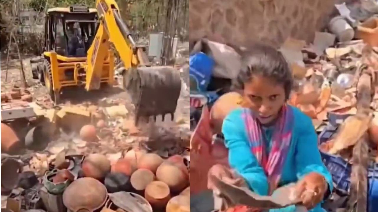 बुलडोजर चलता रहा, दिव्यांग महिला टूटे बर्तन समेटती रही… महाराष्ट्र का ये वीडियो लोगों को रुला रहा है
