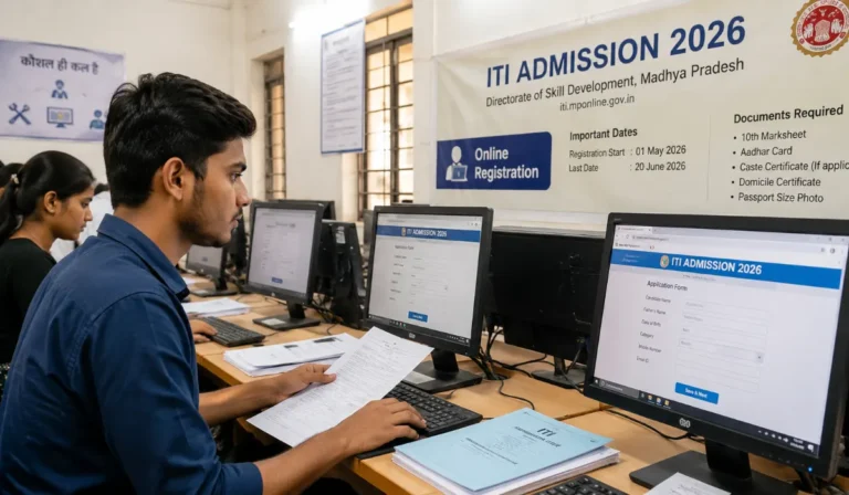 MP ITI Admission 2026 के लिए ऑनलाइन आवेदन और काउंसलिंग प्रक्रिया में भाग लेते अभ्यर्थी।