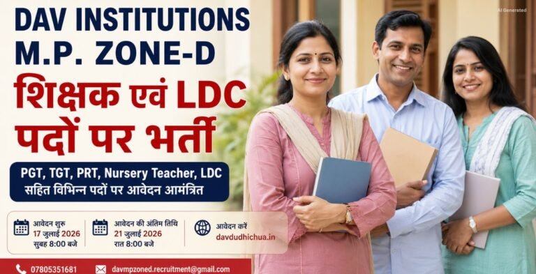 DAV Institutions M.P. Zone-D में शिक्षकों और LDC पदों पर भर्ती, जानें योग्यता, आयु सीमा और आवेदन की पूरी प्रक्रिया