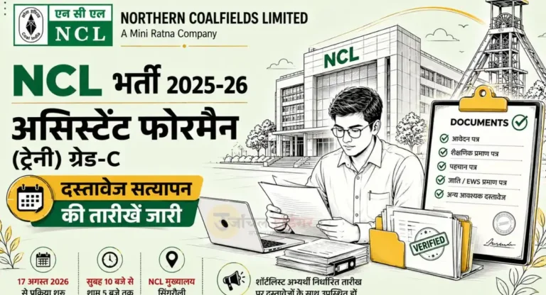NCL भर्ती 2026 : असिस्टेंट फोरमैन दस्तावेज सत्यापन की तारीख जारी, देखें पूरा शेड्यूल