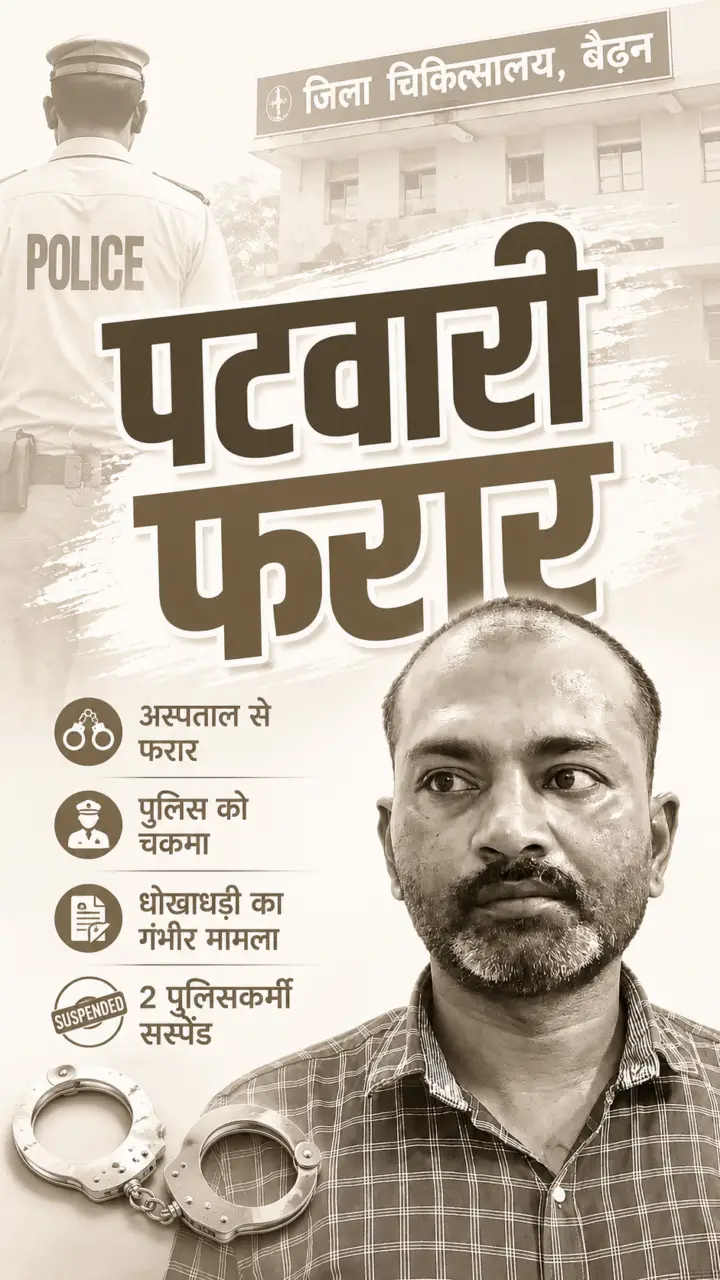 सिंगरौली में पुलिस हिरासत से निलंबित पटवारी हुआ फरार, दो पुलिसकर्मी सस्पेंड