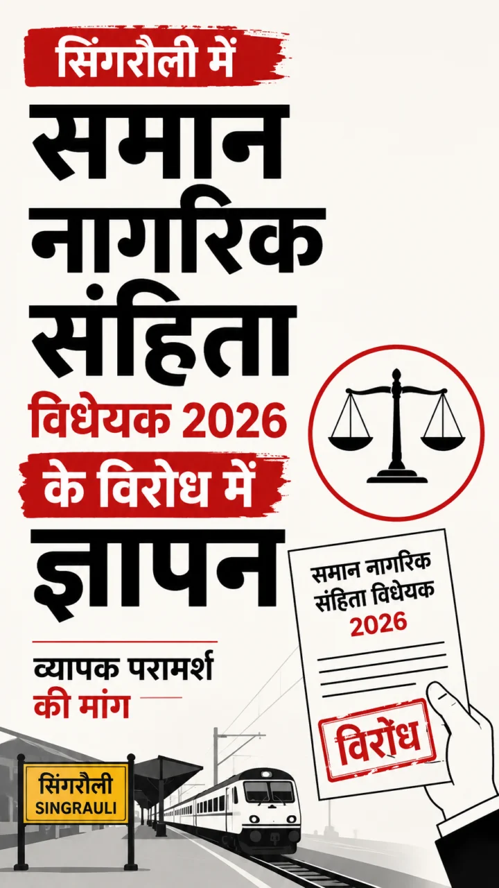 सिंगरौली में समान नागरिक संहिता विधेयक 2026 के विरोध में ज्ञापन, व्यापक परामर्श की मांग