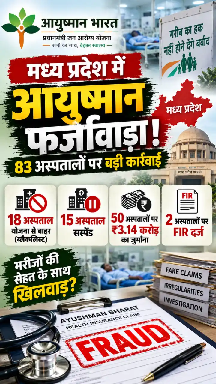 MP News : आयुष्मान योजना में गड़बड़ी, MP के 83 अस्पतालों पर कार्रवाई