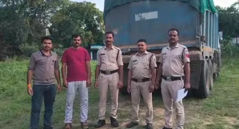 सिंगरौली: अवैध रेत खनन पर माड़ा पुलिस का शिकंजा, रेत से लदा हाइवा वाहन जब्त।