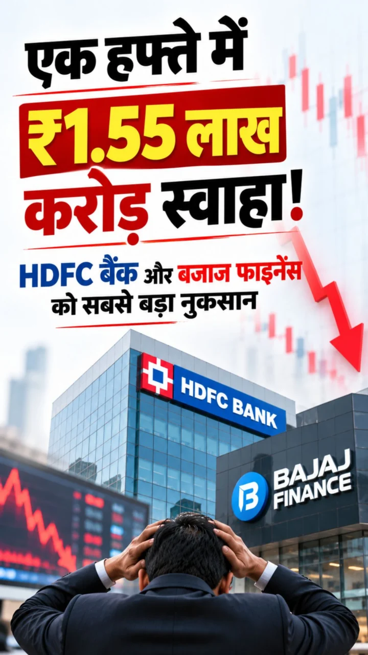 Share Market Crash : एक हफ्ते में ₹1.55 लाख करोड़ स्वाहा ! HDFC Bank और Bajaj Finance को सबसे बड़ा नुकसान